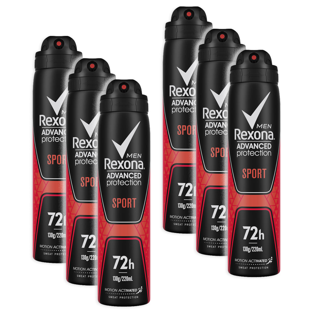6pc Rexona Advanced Protection Sport Deodorant Spray 130g/220ml