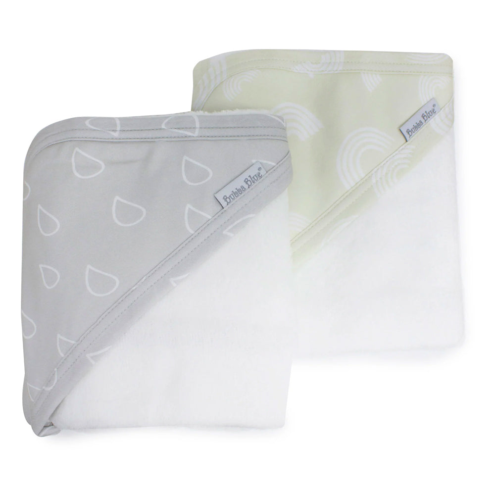 2PK Bubba Blue 6.75x75cm Nordic Hooded Towel Baby 0-12m - Grey/Sand