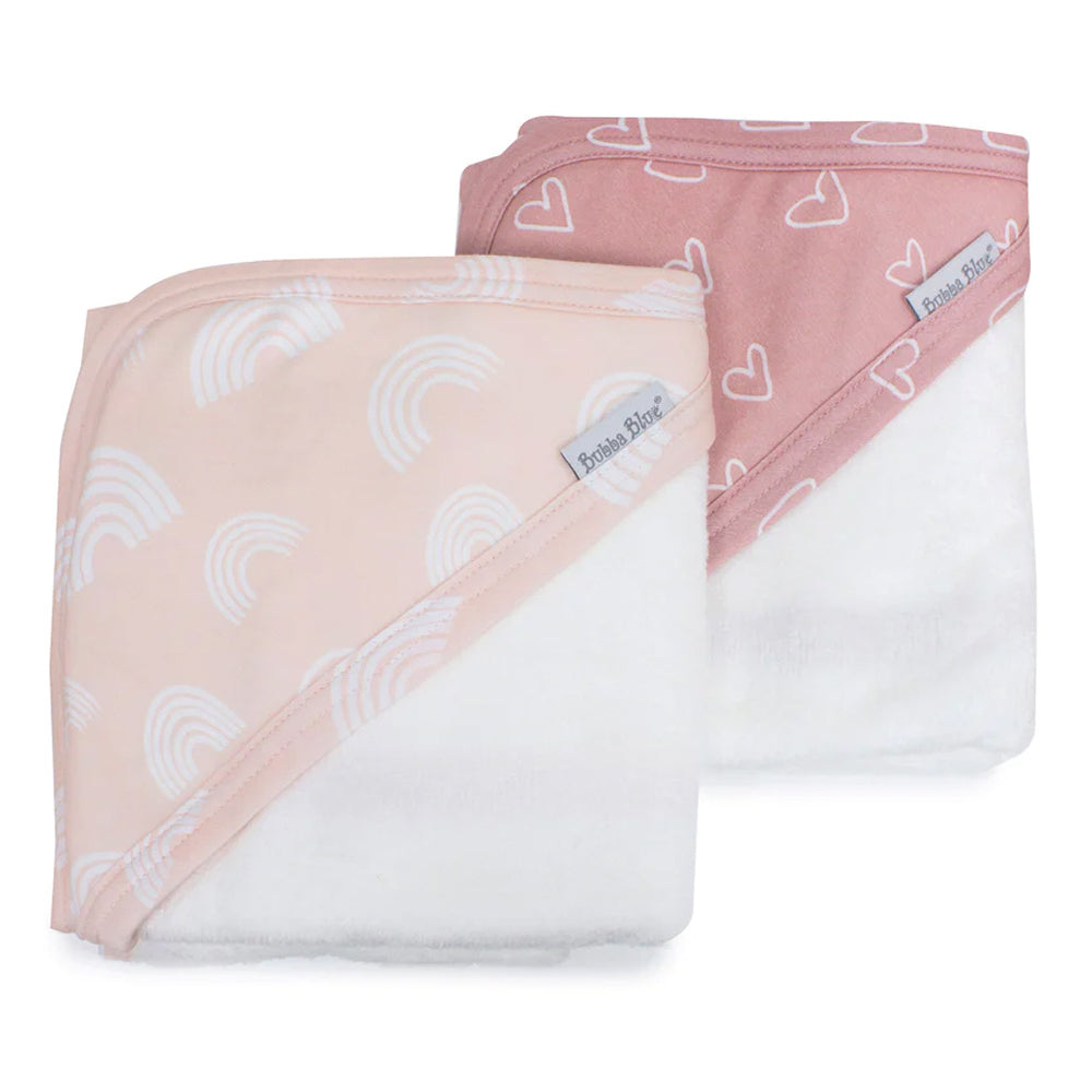 2PK Bubba Blue 6.75x75cm Nordic Hooded Towel Baby 0-12m - Dusty Berry/Rose