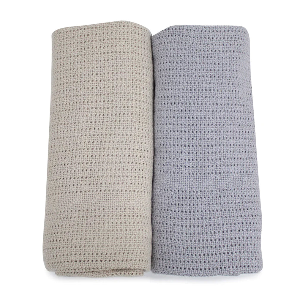 2PK Bubba Blue Nordic 70x90cm Cellular Blanket 0-12m - Grey/Sand