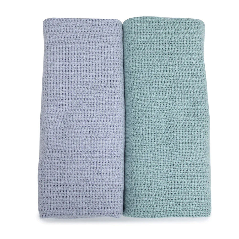 2PK Bubba Blue Nordic 70x90cm Cellular Blanket 0-12m - Dusty Sky/Mint