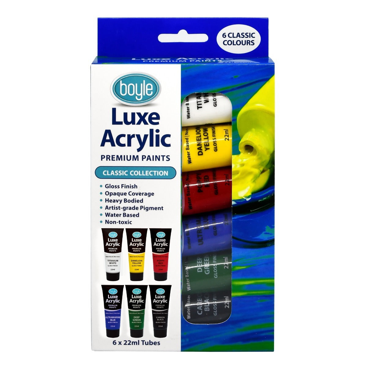 6PK Luxe Acrylic 22ml Premium Paint Non-Toxic - Classic