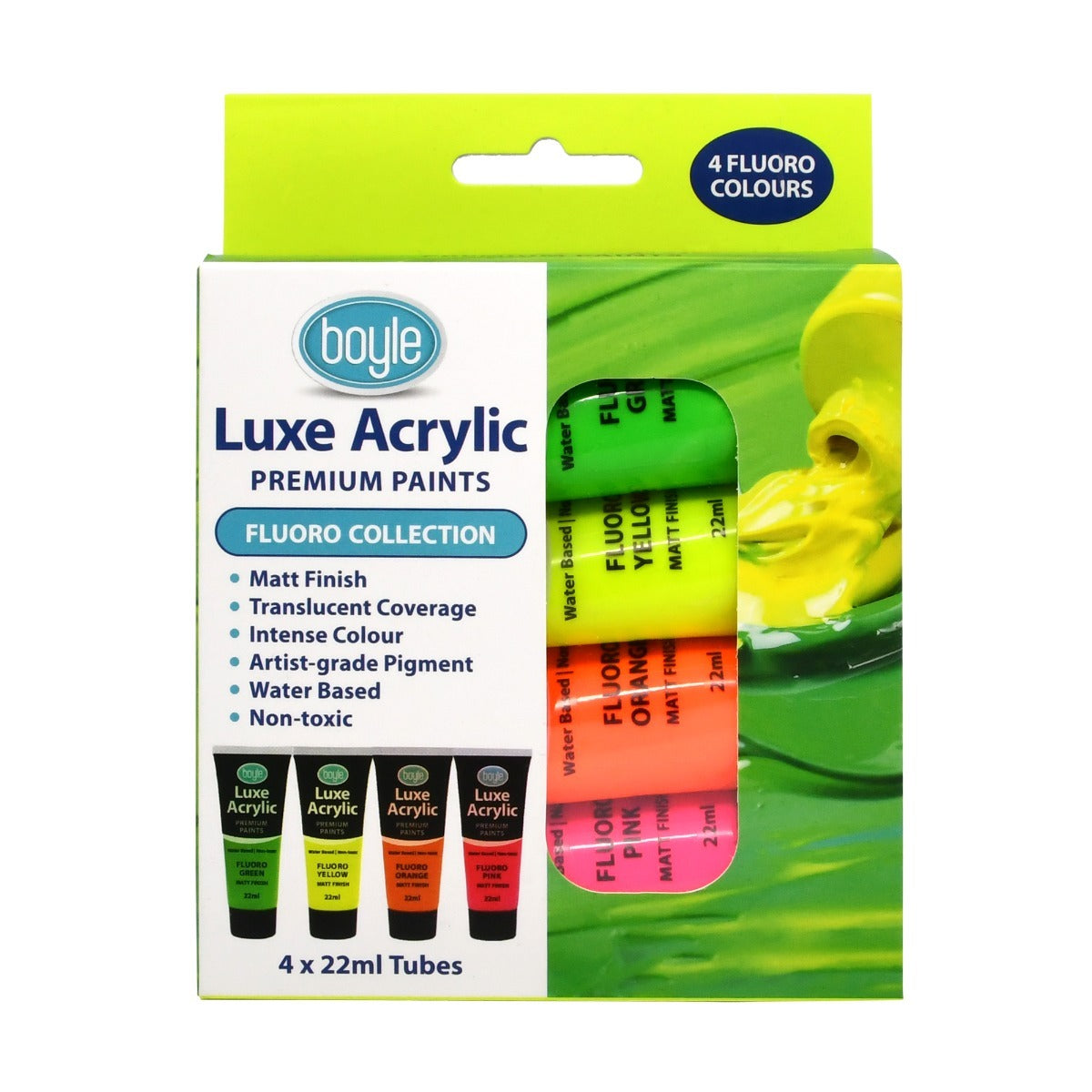 4PK Luxe Acrylic 22ml Premium Paint Matt Finish - Fluoro