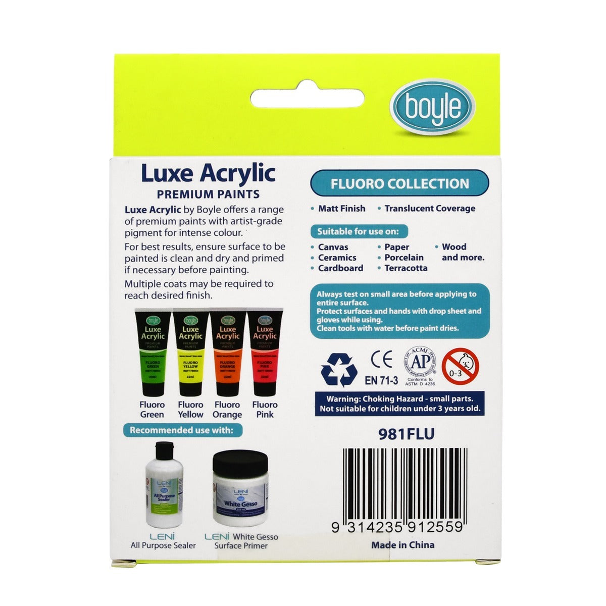 4PK Luxe Acrylic 22ml Premium Paint Matt Finish - Fluoro