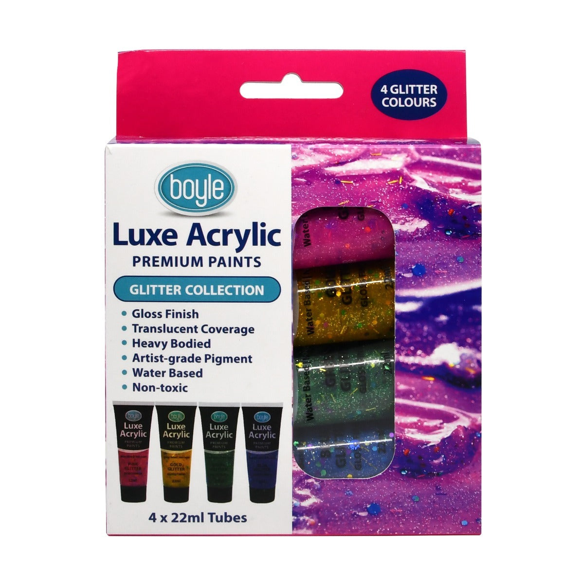 4PK Luxe Acrylic 22ml Premium Paint Non-Toxic - Glitter