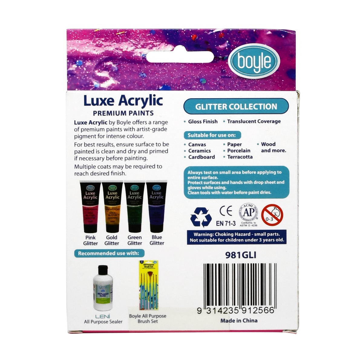 4PK Luxe Acrylic 22ml Premium Paint Non-Toxic - Glitter