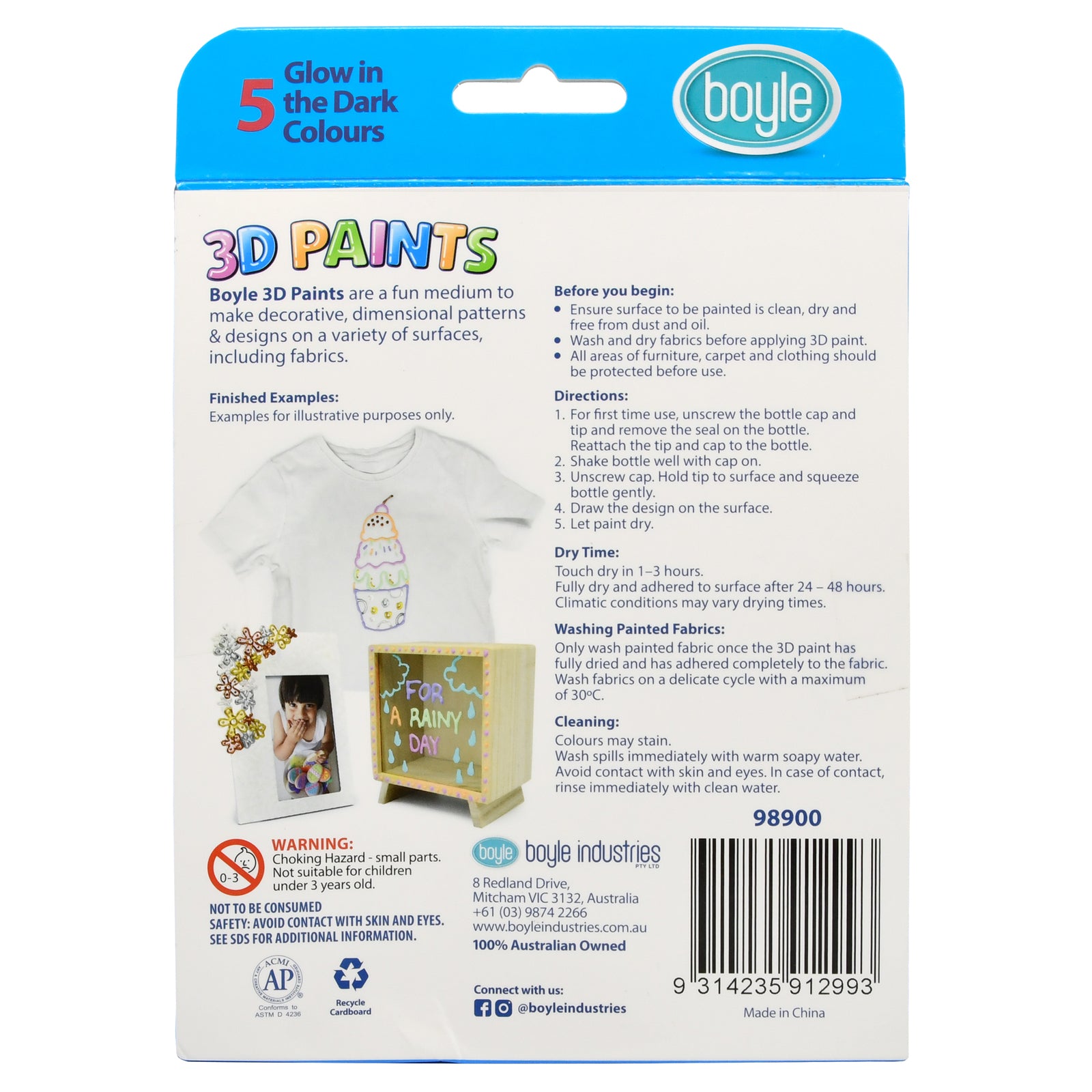 5PK Boyle 3D Paints Arts/Craft Pens - Glow In The Dark