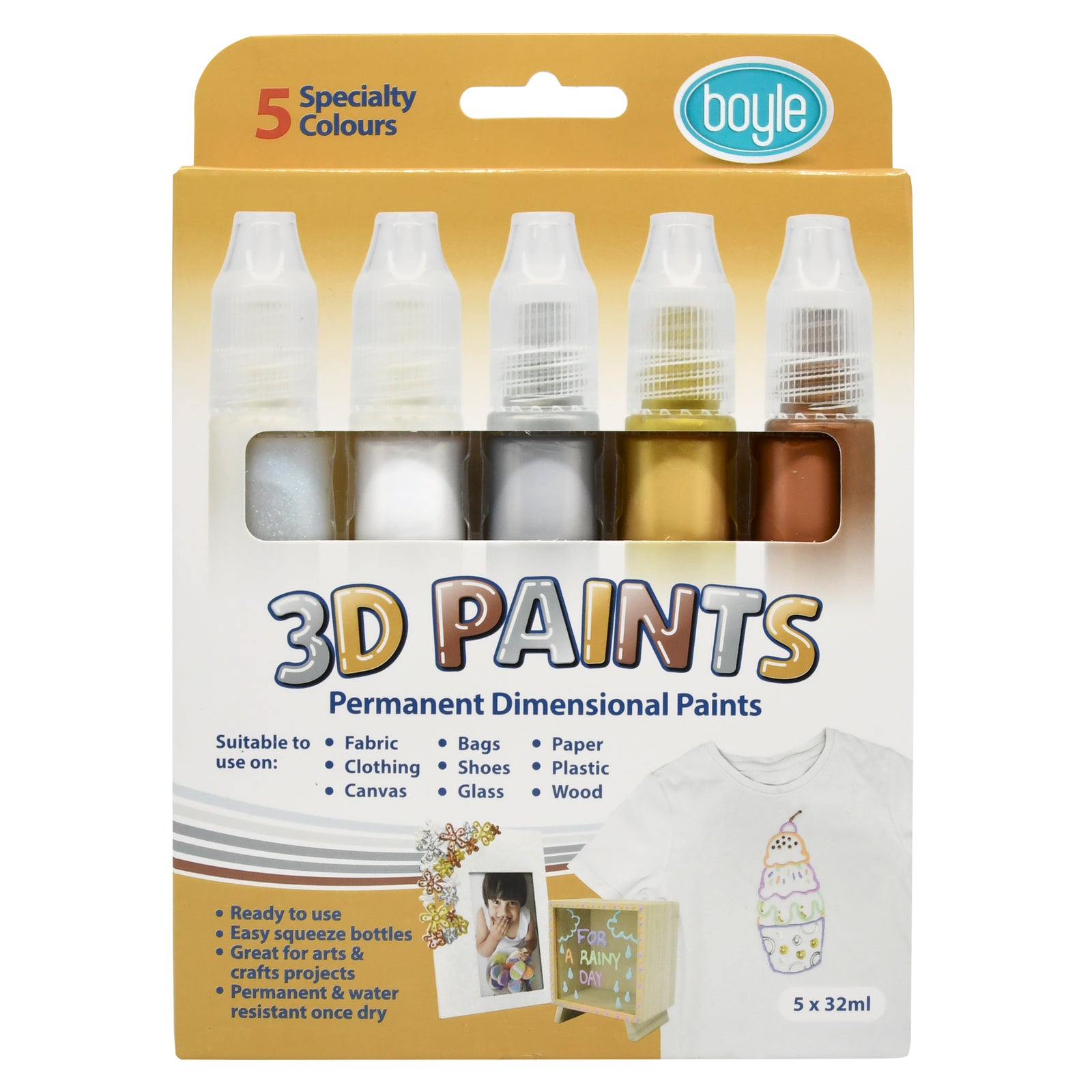 5PK Boyle 3D Paints Arts/Craft Pens - Specialty Colours