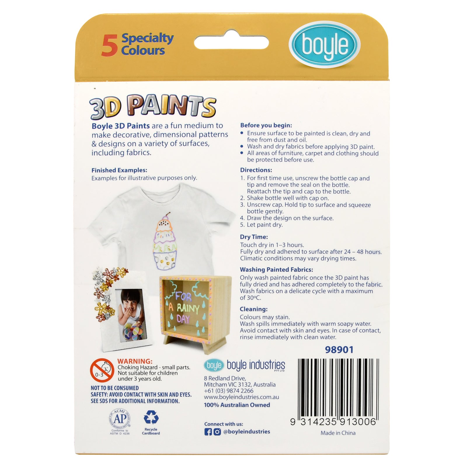 5PK Boyle 3D Paints Arts/Craft Pens - Specialty Colours