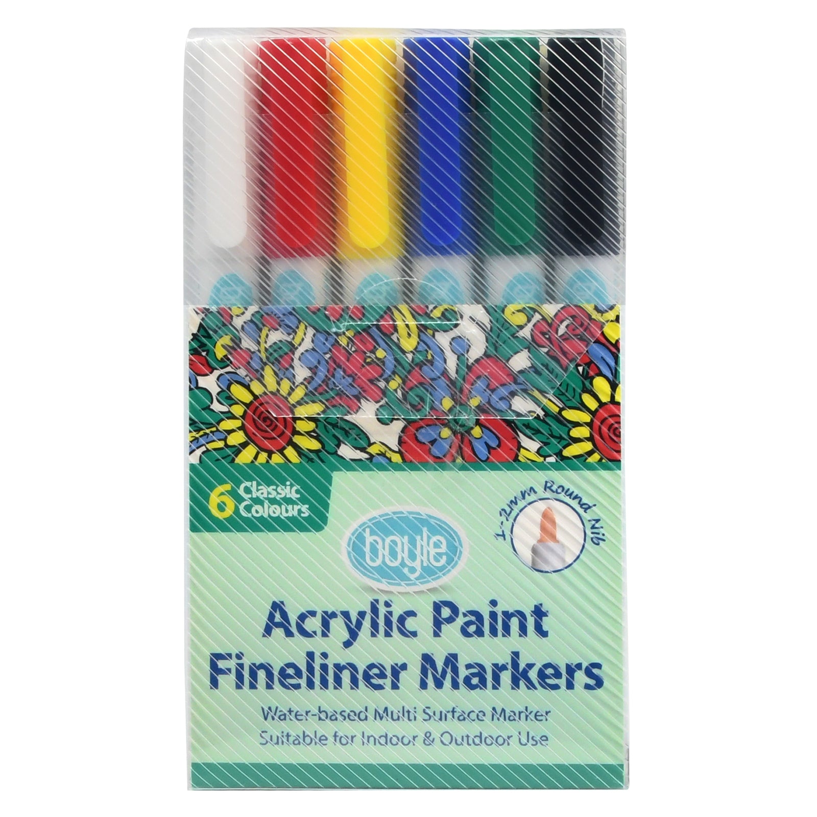 6pc Boyle Acrylic Paint Fineliner Markers - Classic Colours