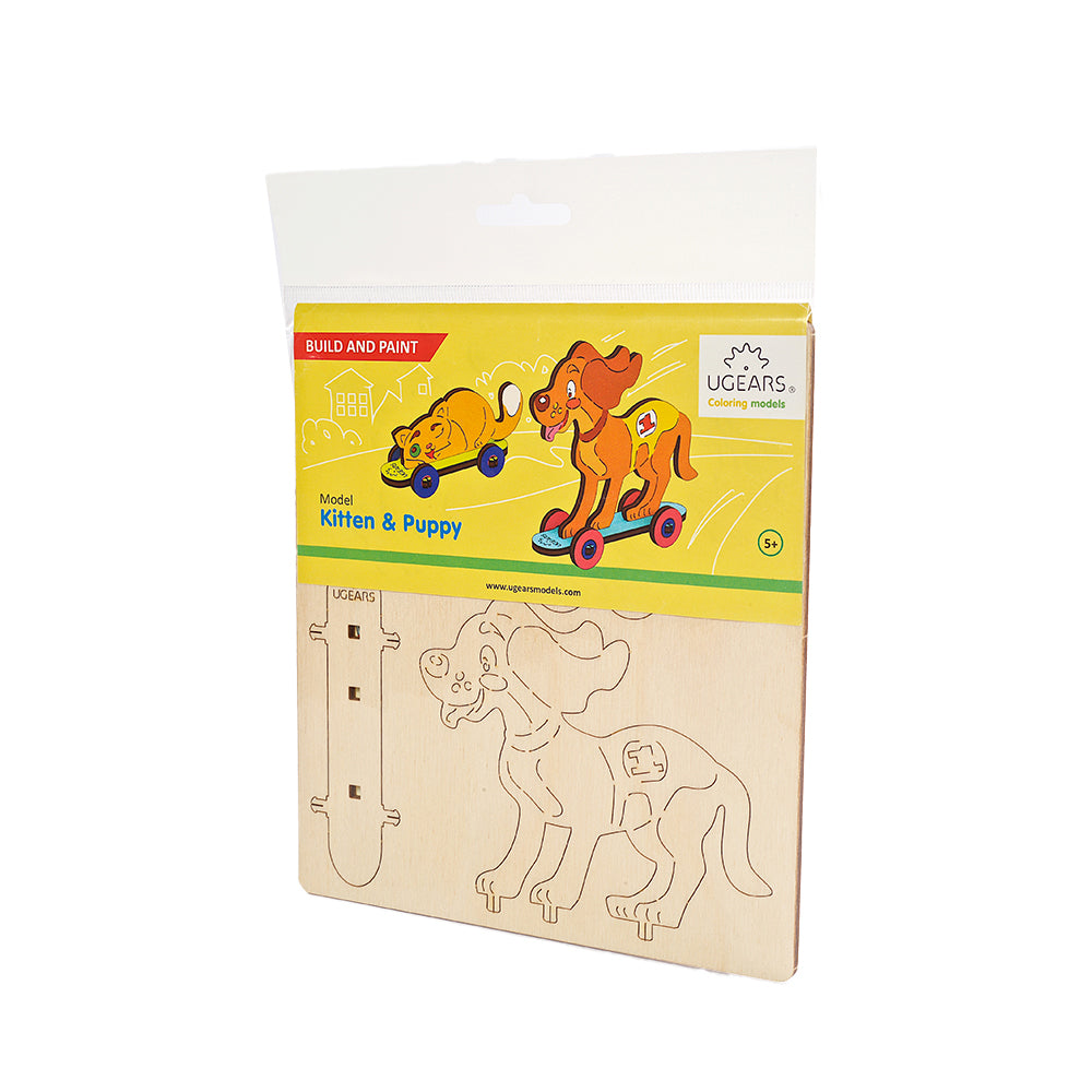 Ugears 3D Painting ten & Puppy DIY Wooden Puzzle 1pc