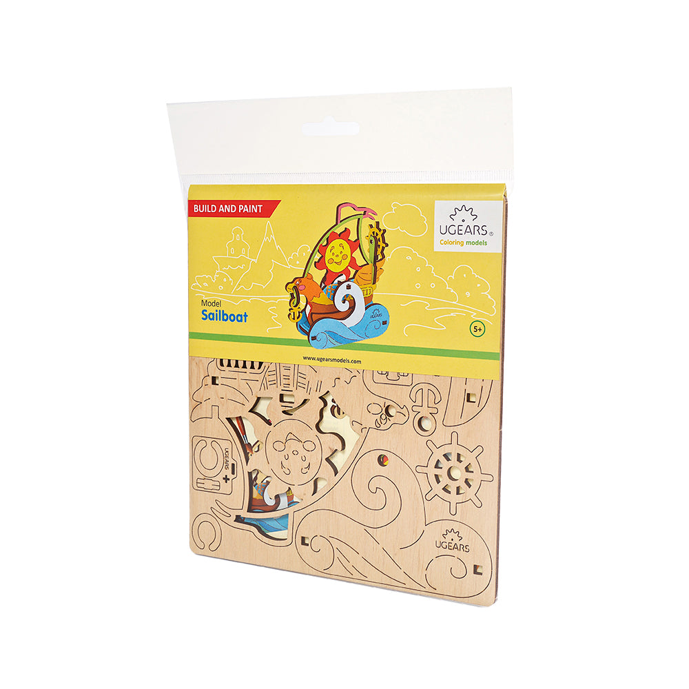 Ugears 3D Painting Sailboat DIY Wooden Puzzle 17pc