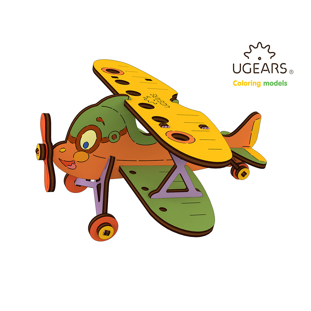 Ugears 3D Painting Biplane DIY Wooden Puzzle 23pc