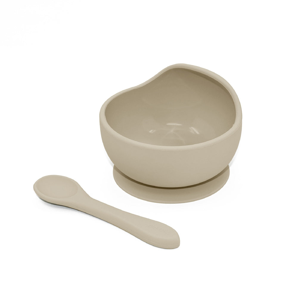 1501002-playette-silicone-bowl-and-spoon-baby-infant-utensil-set-sand-4m
