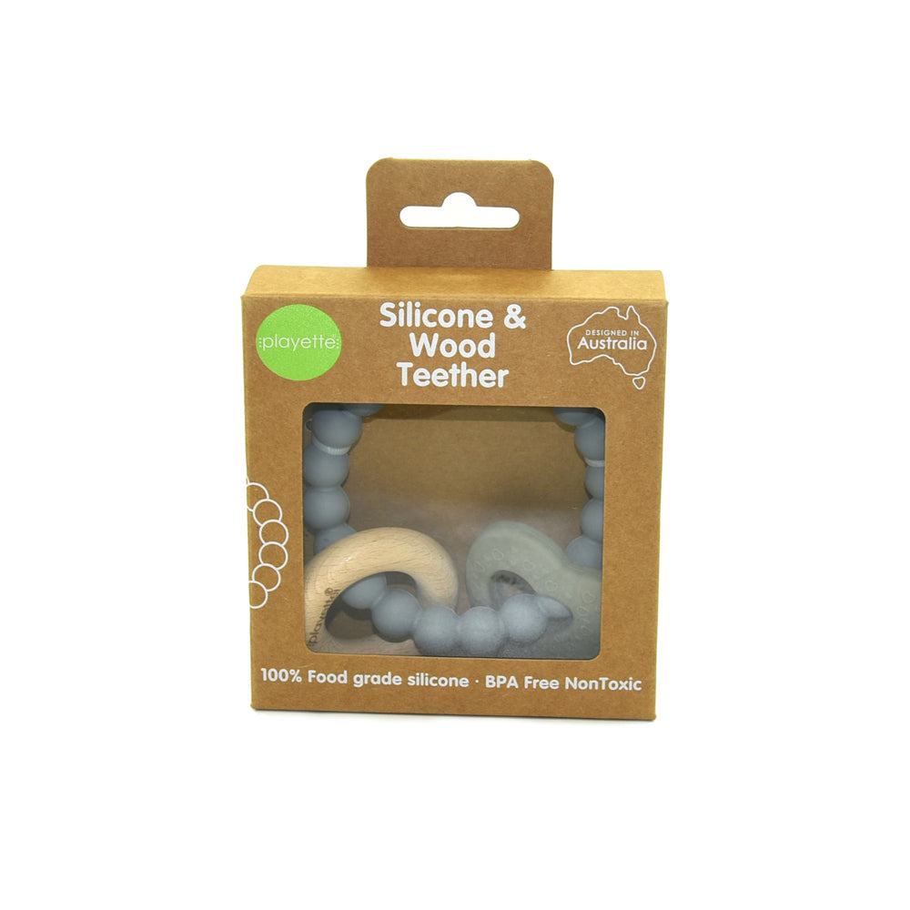 1501011-playette-silicone-and-wood-baby-infant-heart-teether-grey-4m