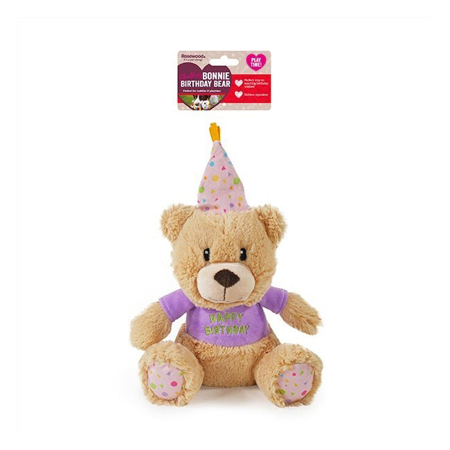 39175-rosewood-27-5cm-birthday-bear-plush-dog-toy-w-squeaker-interactive-play-beige
