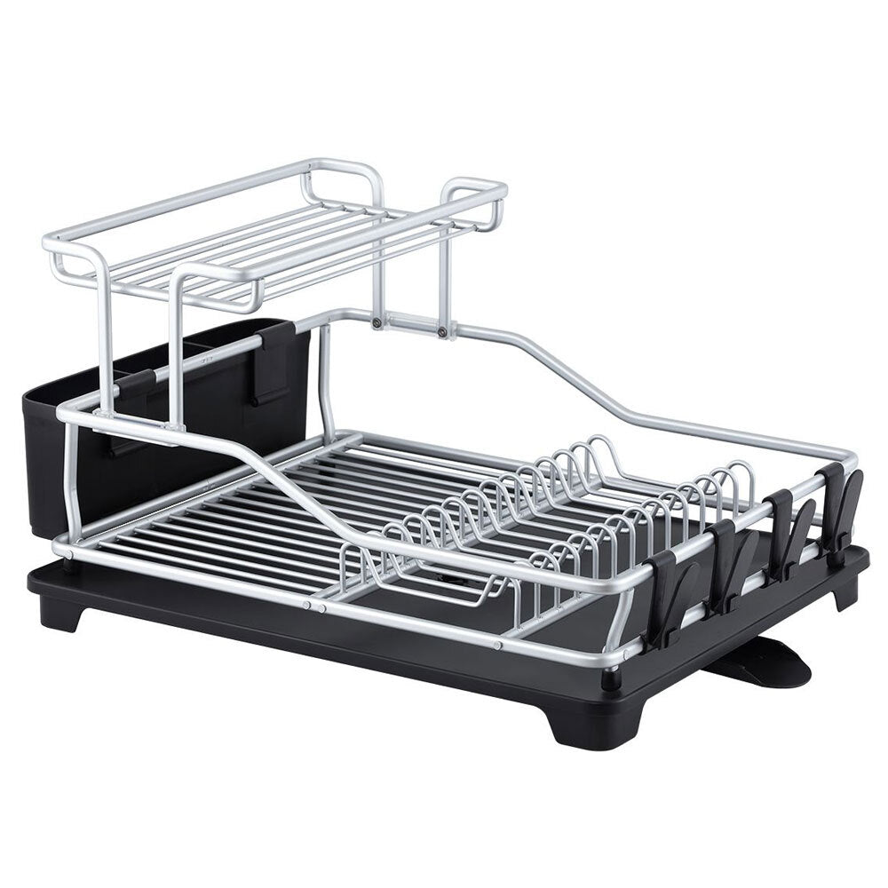 4572-1-d-line-pinnacle-52cm-aluminium-2-tier-dish-rack-w-drain-black