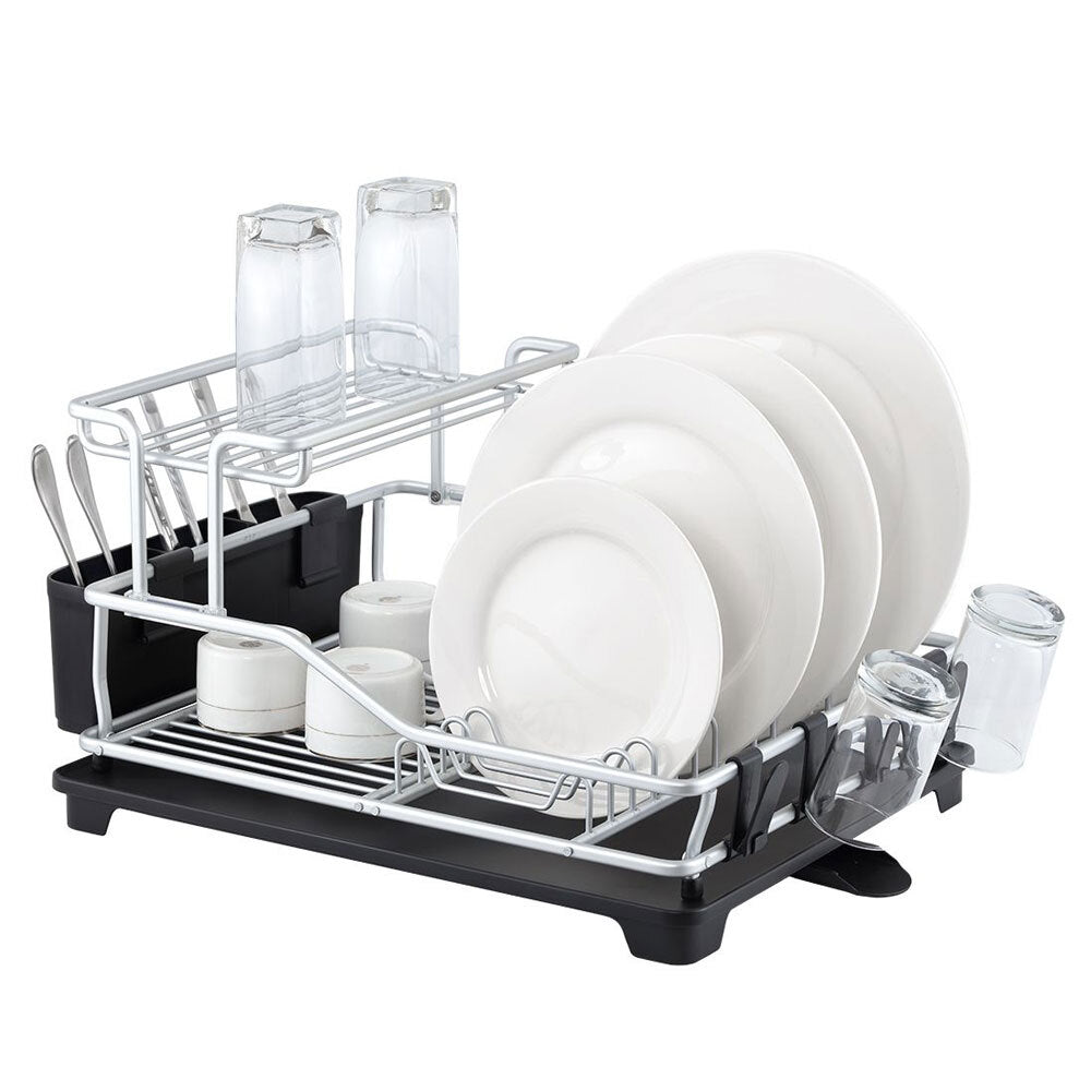 4572-1-d-line-pinnacle-52cm-aluminium-2-tier-dish-rack-w-drain-black