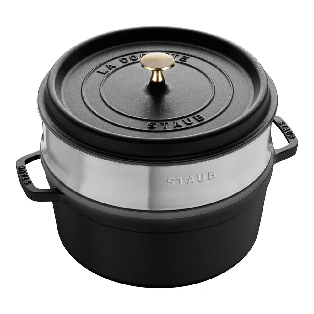 65270-staub-26cm-5-2l-enamel-cast-iron-round-cocotte-pot-w-steamer-black