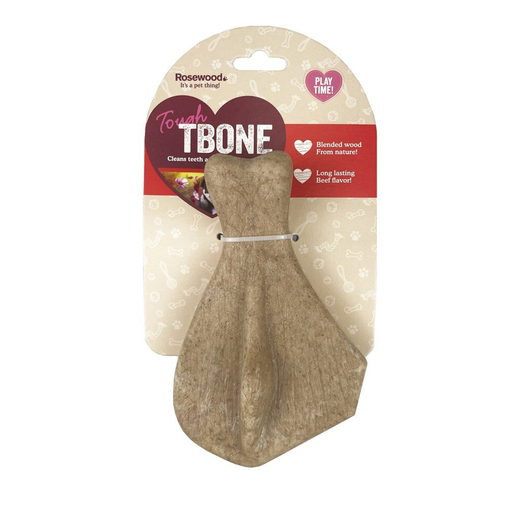 Rosewood Scented Wood Nylon Tough T-Bone Pet Dog Interactive Chew Toy Brown
