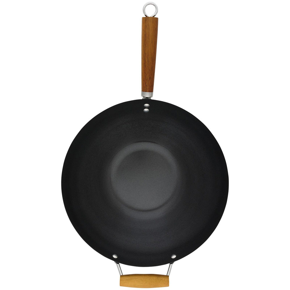 Cuisena 35cm Carbon Steel Stir Fry Wok Non Stick w/ Acacia Handle
