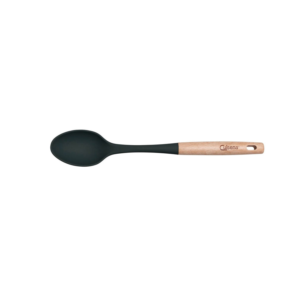 Cuisena Beech Wood 36.5cm Silicone Solid Spoon Cooking Utensil - Black