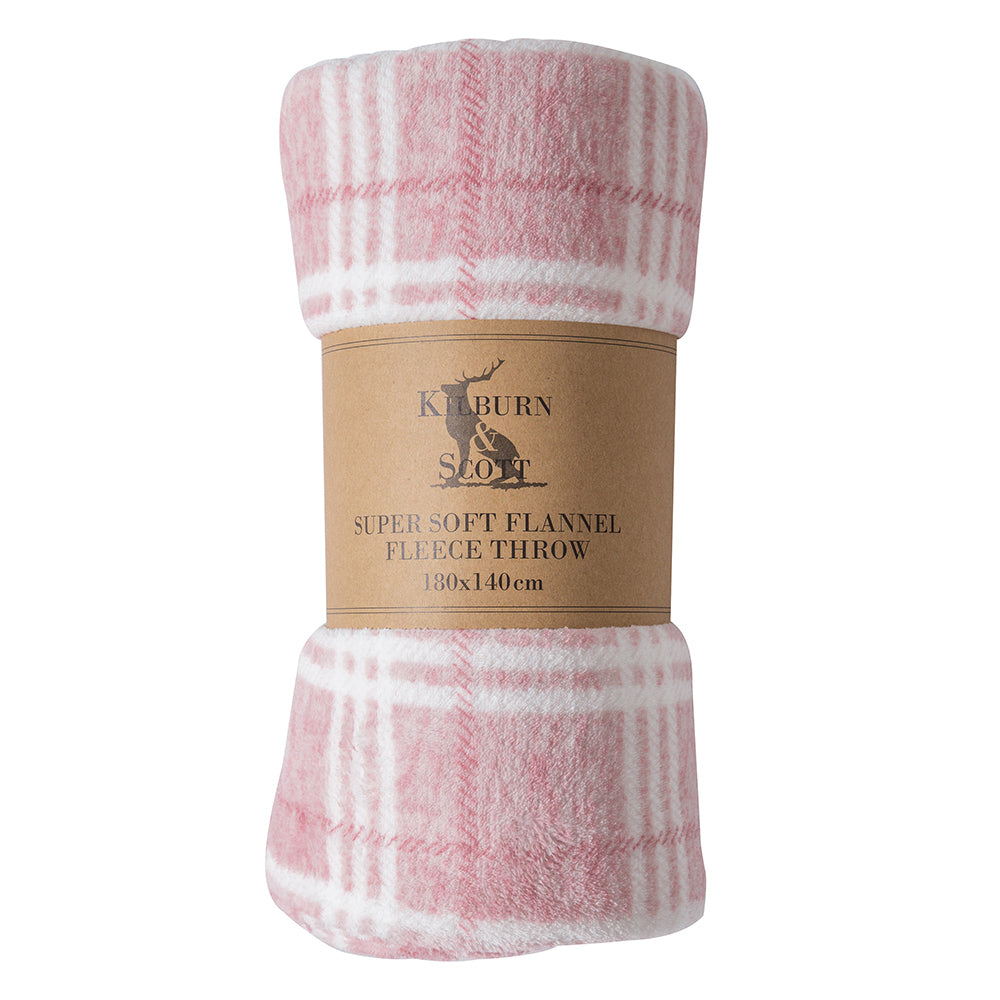 5059413413636-hudson-living-checkmate-180x140cm-rolled-flannel-fleece-throw-blush