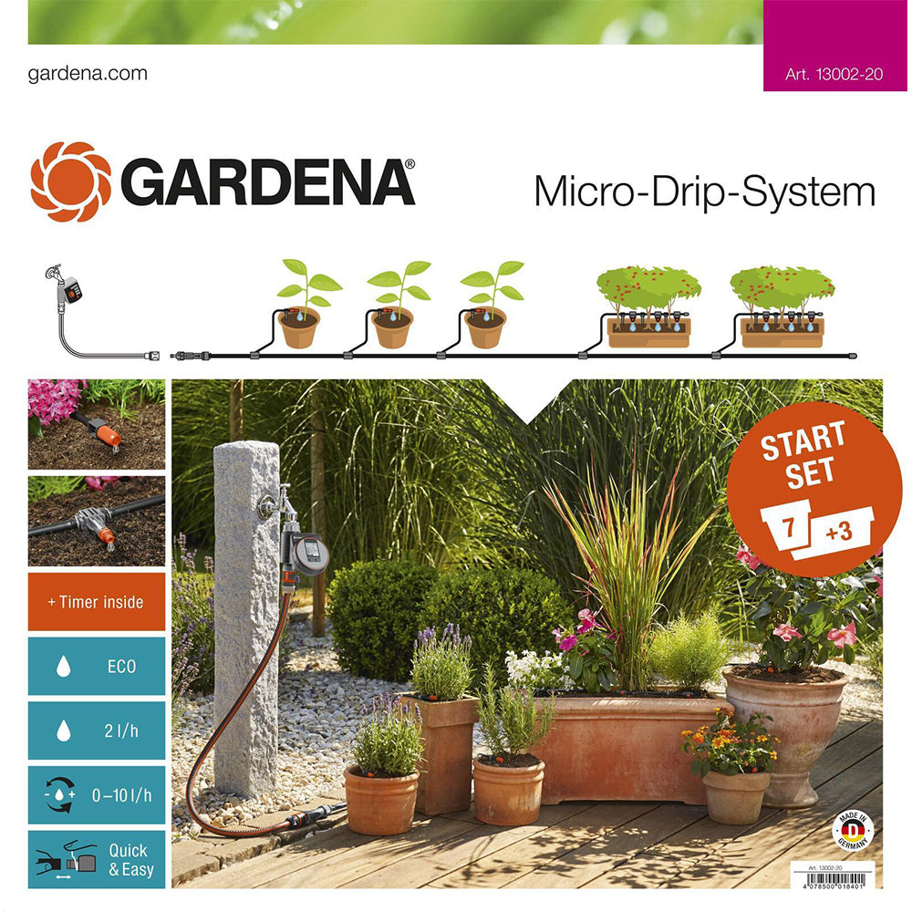Gardena 13002-20 Medium Watering Starter Set w/ Water Computer f/Pot Plants