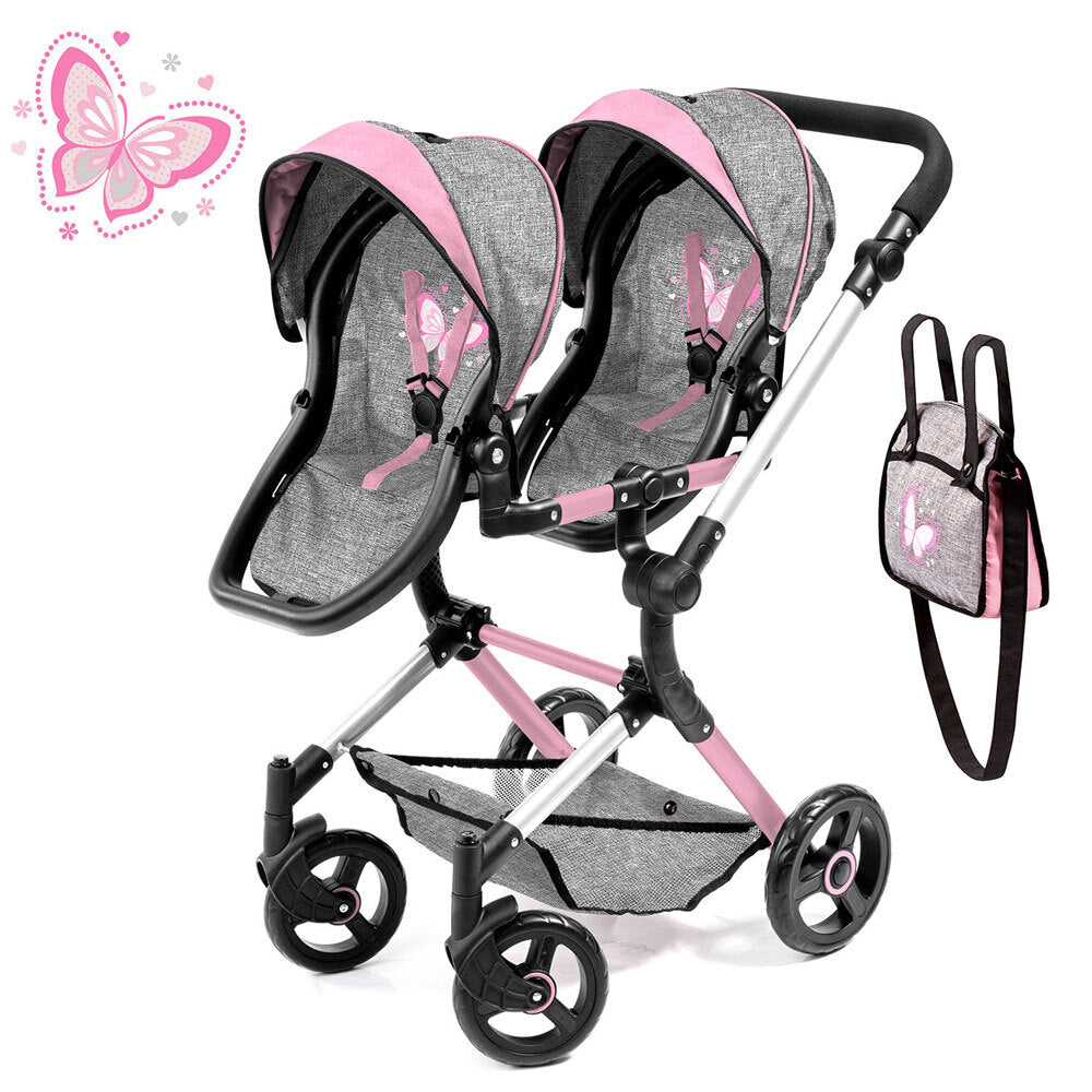211-26233-bayer-twin-neo-doll-pram-grey-pink-w-butterfly-motif