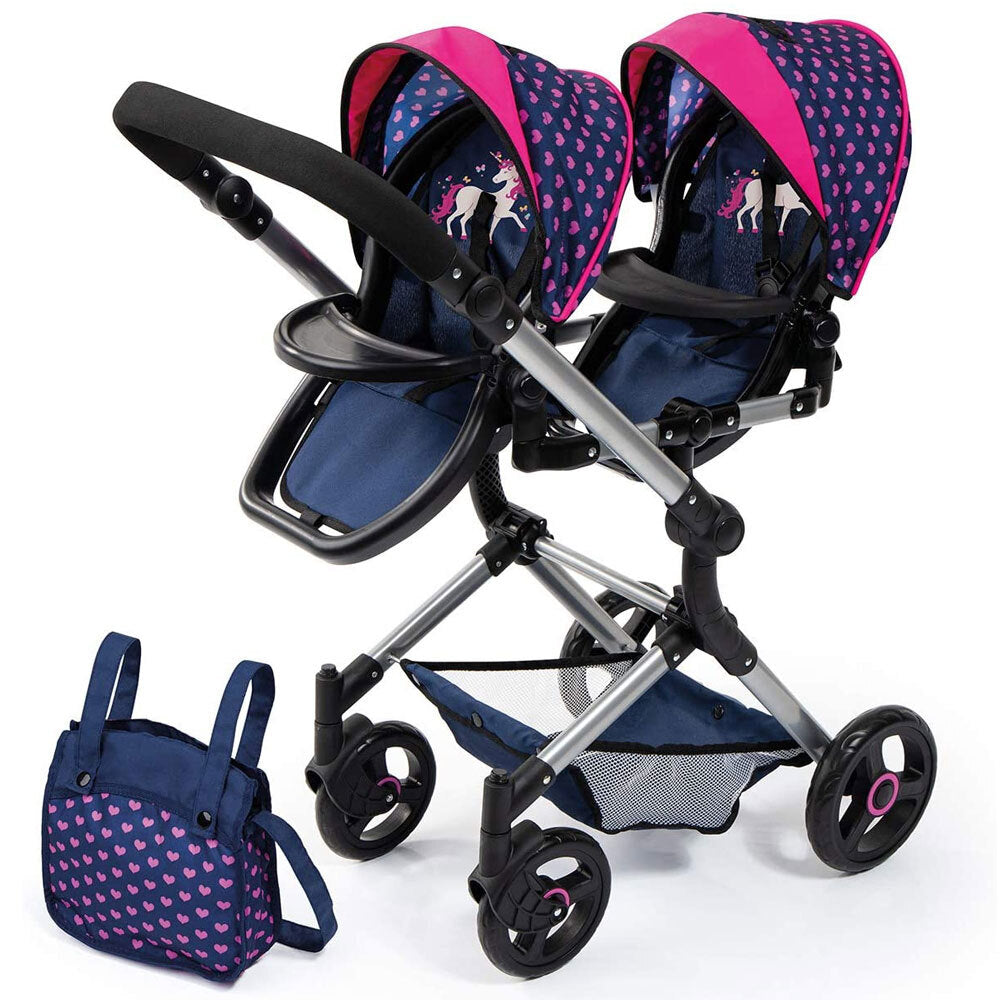 211-26254-bayer-twin-neo-doll-pram-blue-w-pink-hearts-unicorns