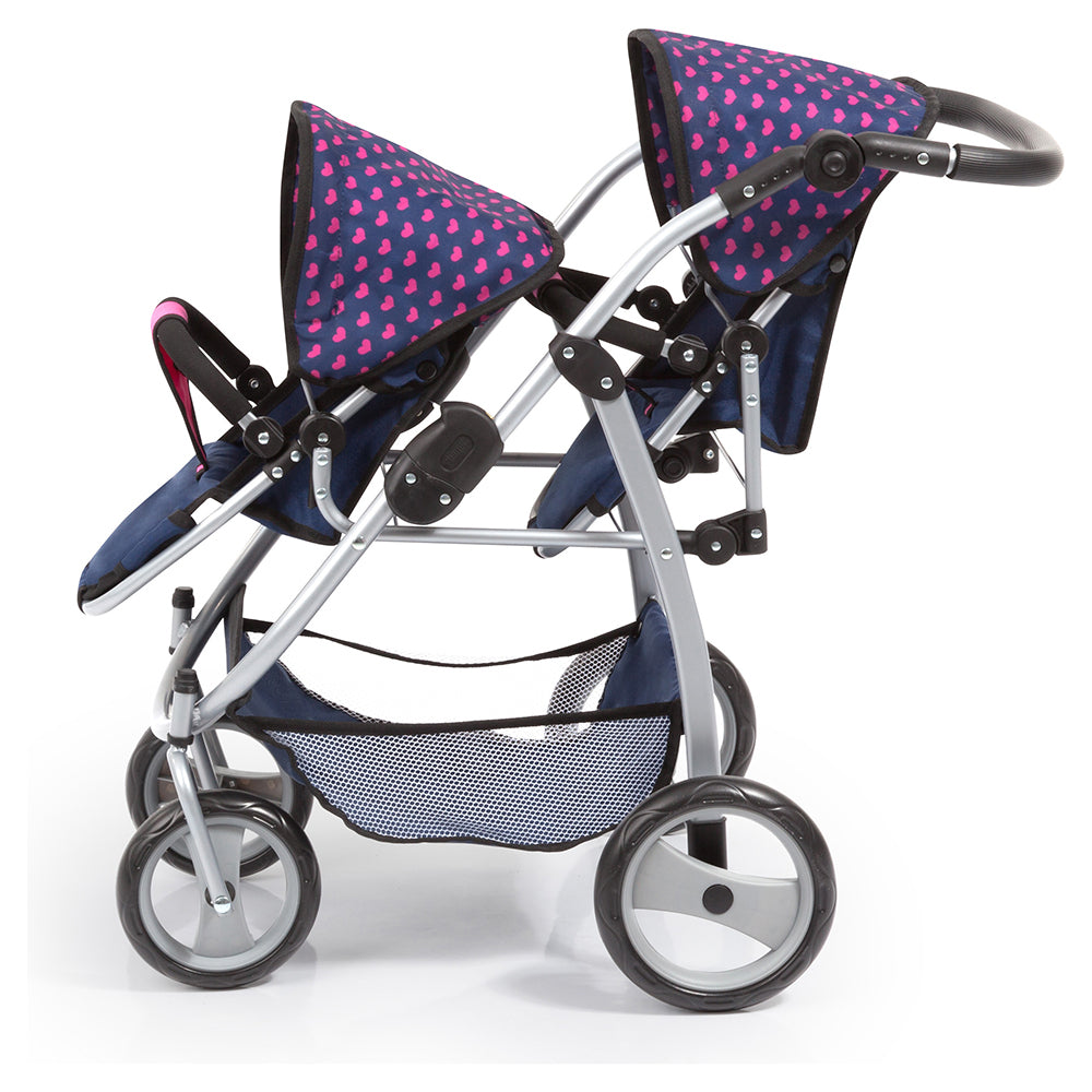 26554aa-bayer-twin-tandem-pram-blue-pink-hearts