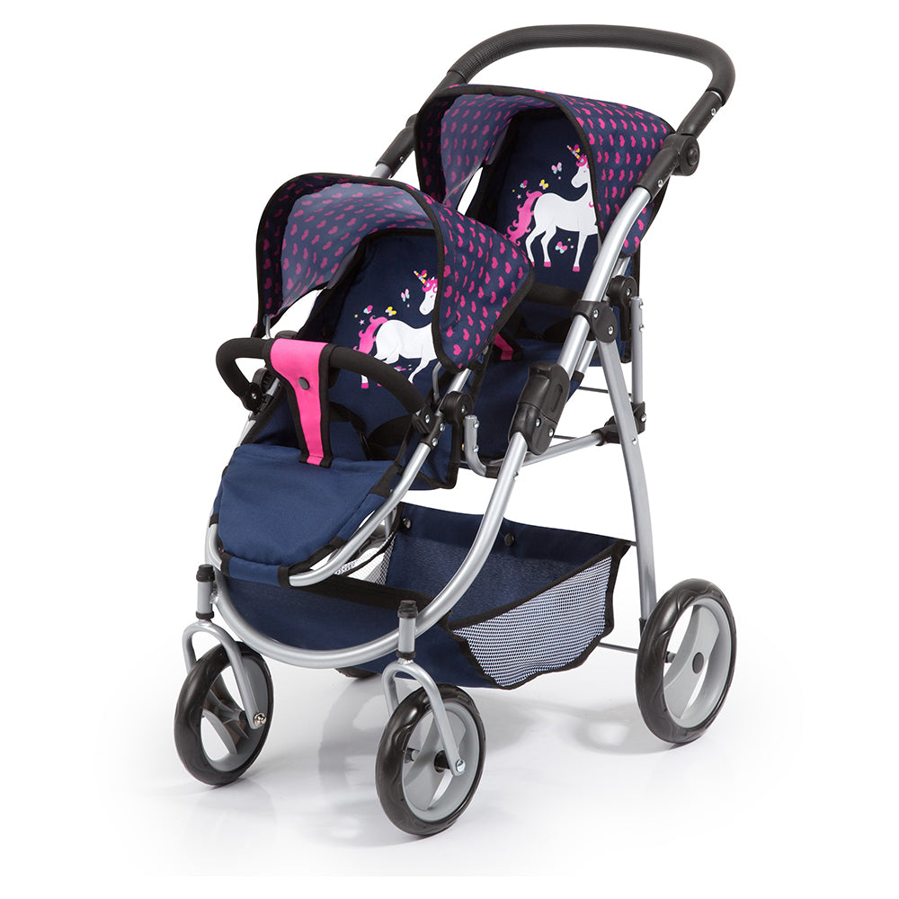 26554aa-bayer-twin-tandem-pram-blue-pink-hearts