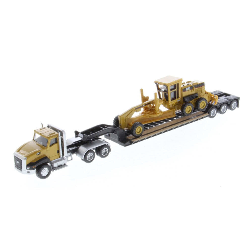 42084414-diecast-masters-1-87-cat-ct660-truck-lowboy-w-grader-model-kids-toy-8y