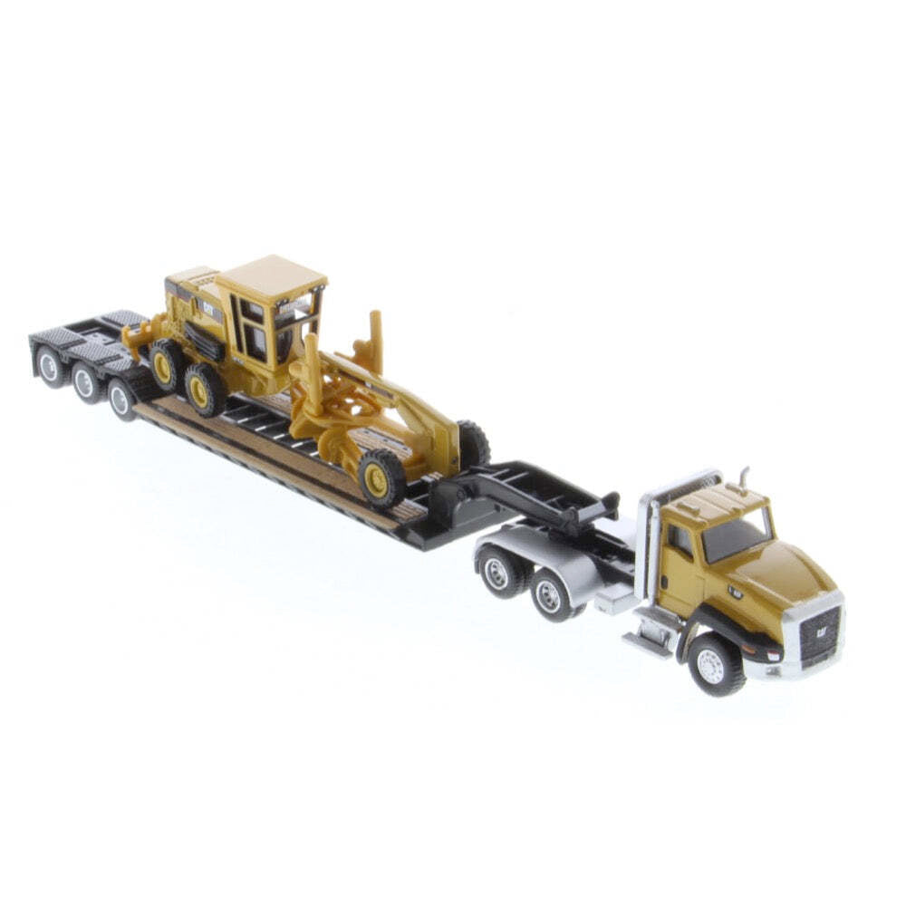 42084414-diecast-masters-1-87-cat-ct660-truck-lowboy-w-grader-model-kids-toy-8y