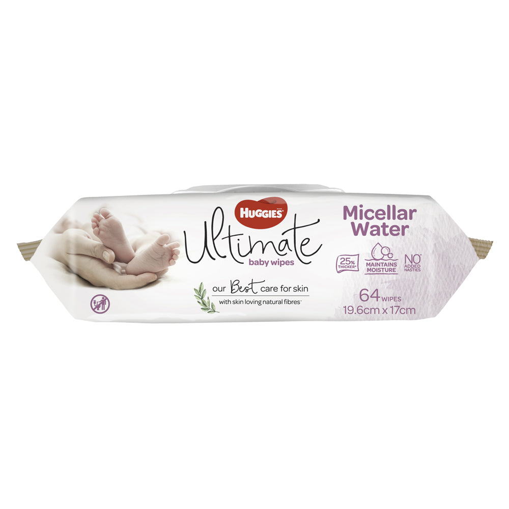64pc Huggies Ultimate Baby Wipes 19.6x17cm Micellar Water