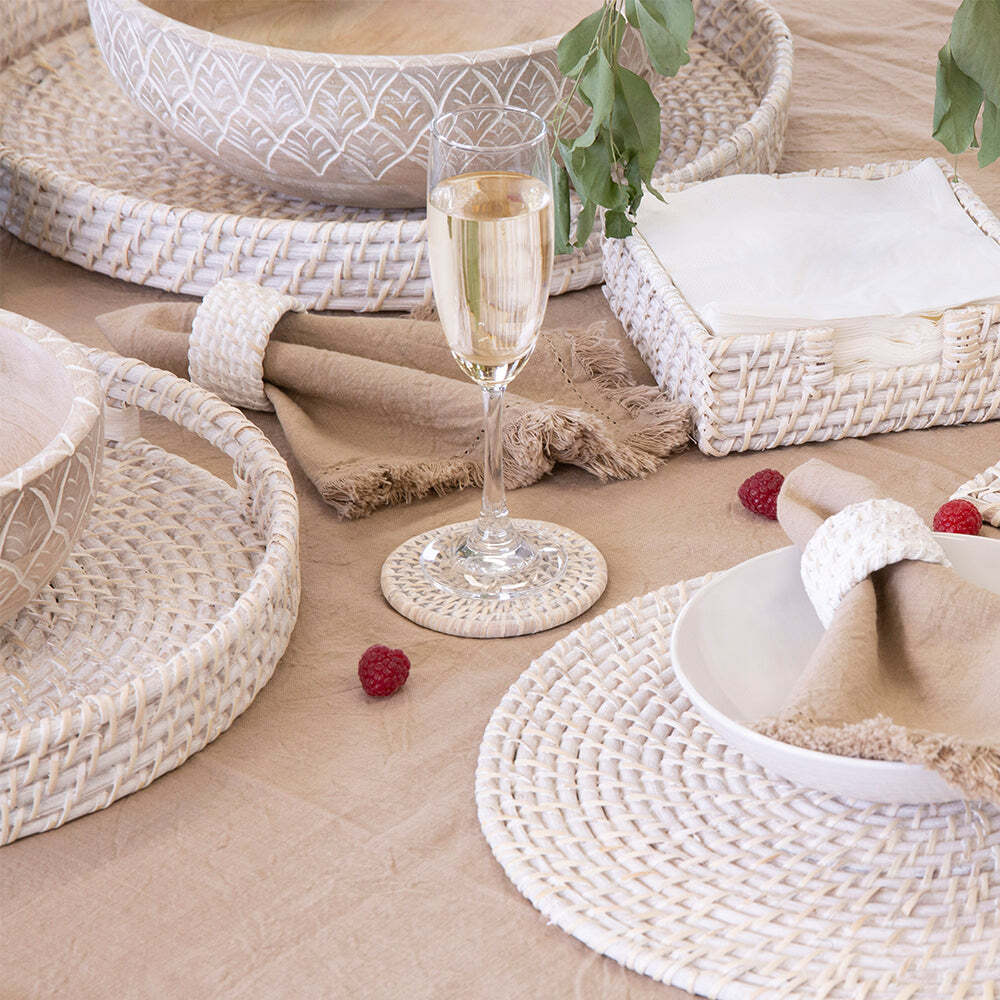 4pc J. Elliot Pacifica Rattan Napkin Ring Whitewash