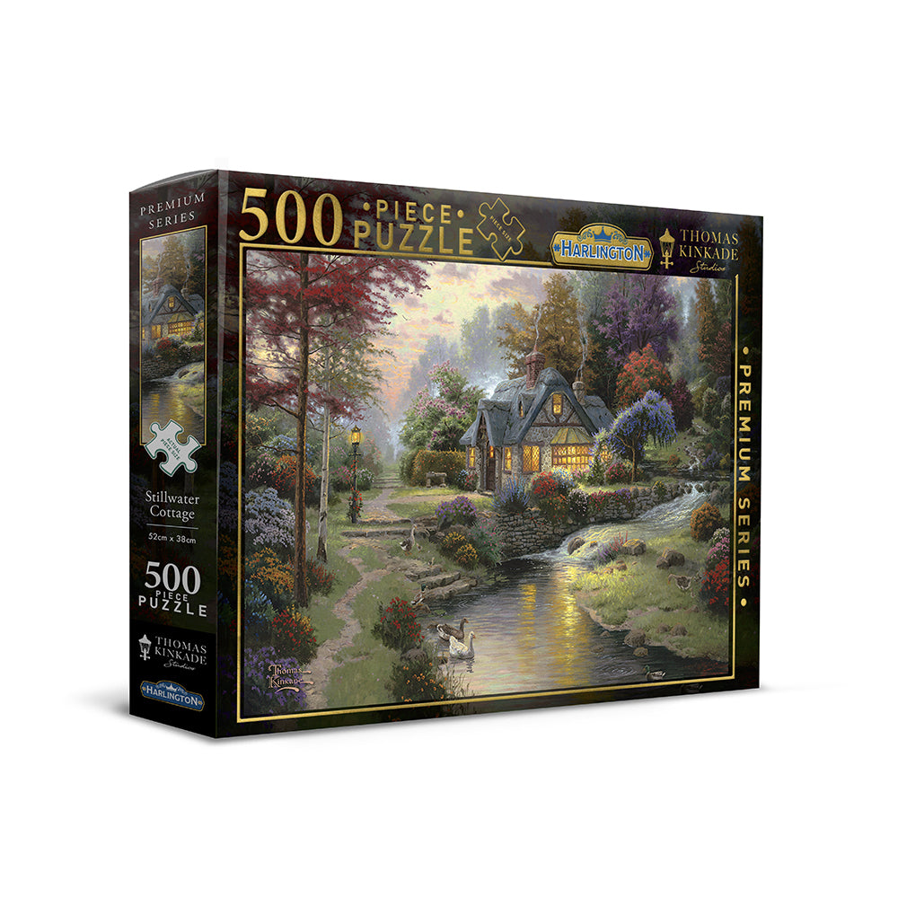 20031-500pc-harlington-thomas-kinkade-puzzle-stillwater-cottage-8yrs-52x38cm