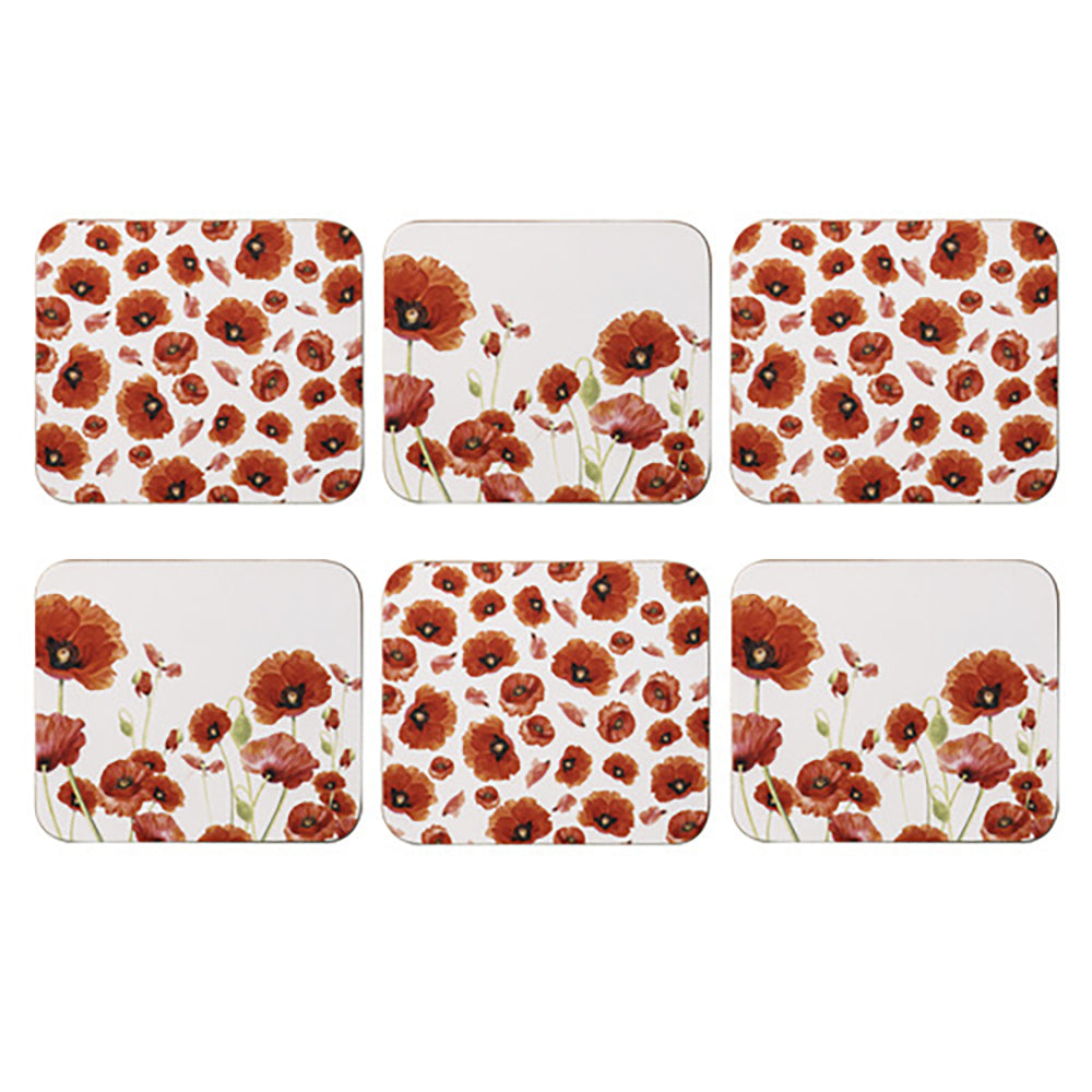 521002-6pk-ashdene-red-poppies-11x9-5cm-square-cork-coaster