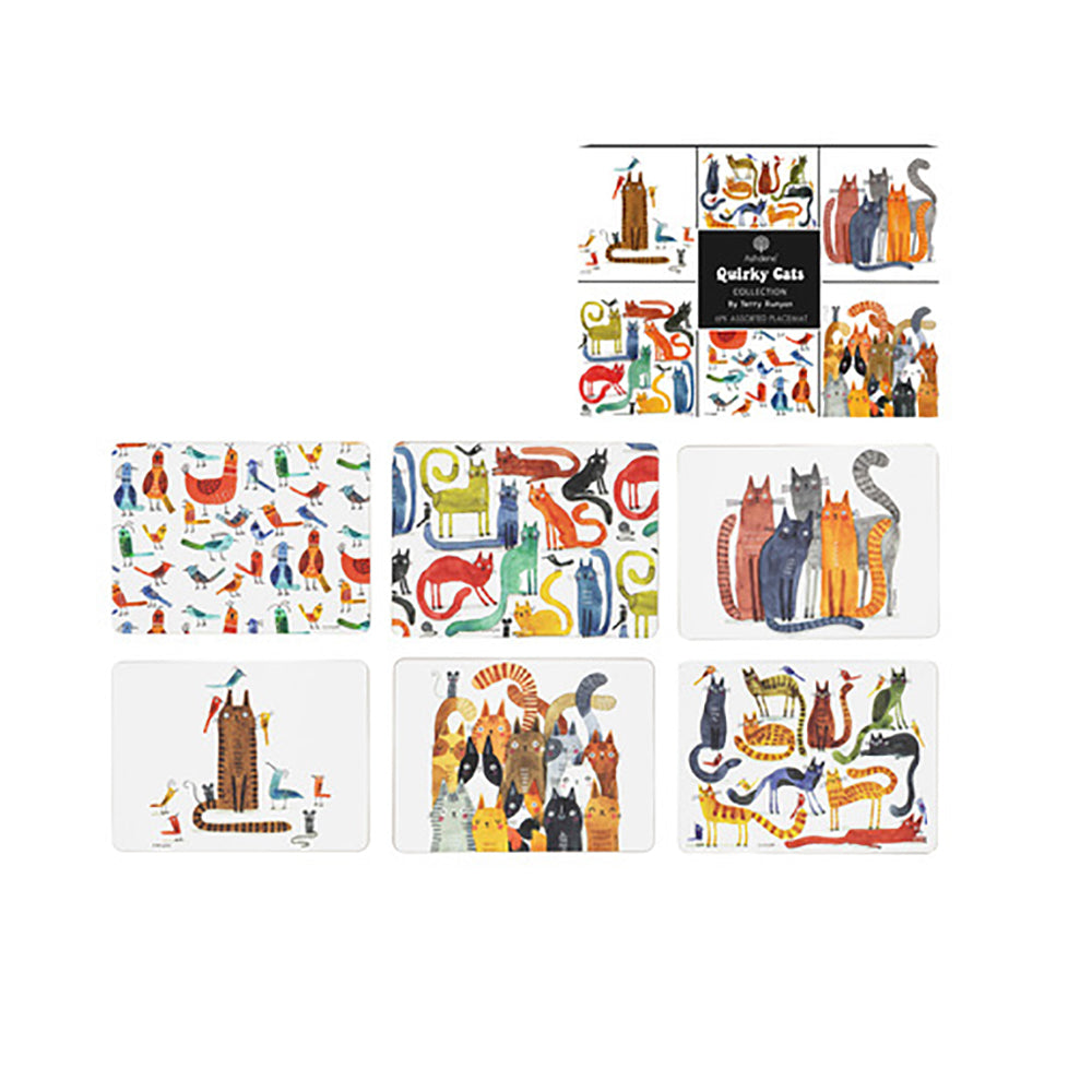 521409-6pc-ashdene-quirky-cats-29x21-5cm-matte-hardboard-cork-placemat-assorted