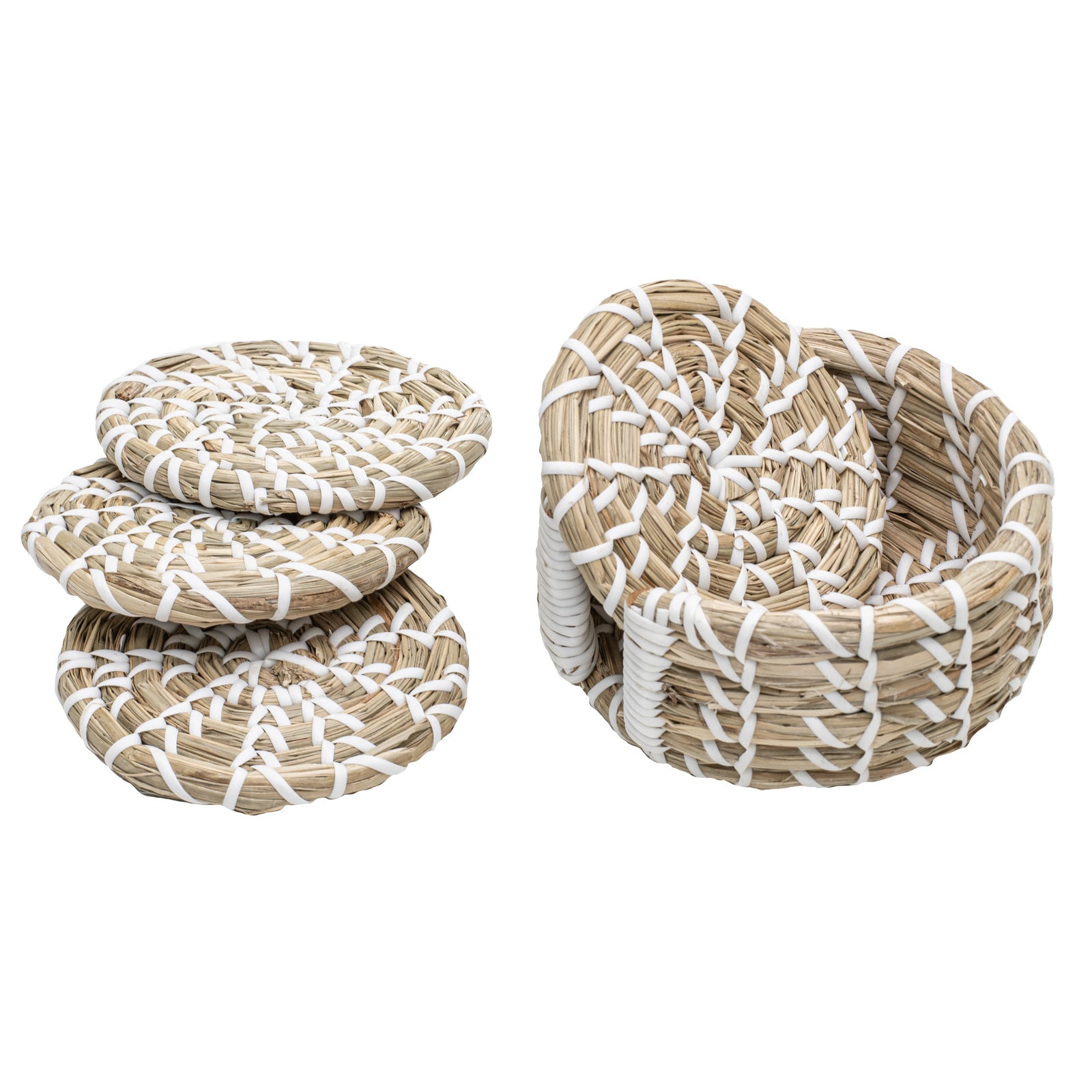 63039-5pc-ladelle-seagrass-woven-drink-coasters-white-w-holder-13x13x6cm