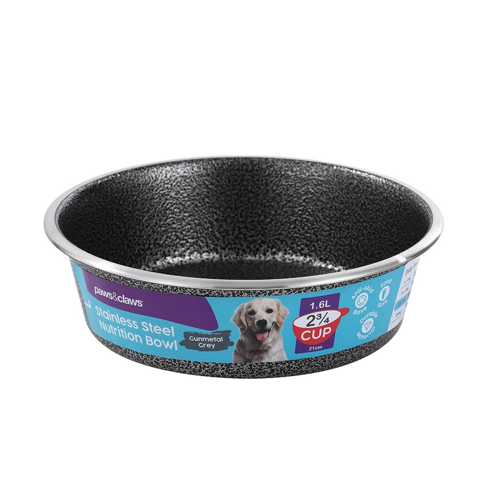 10133-paws-claws-pet-dog-21cm-1-5l-stainless-steel-bowl-speckled-gunmetal