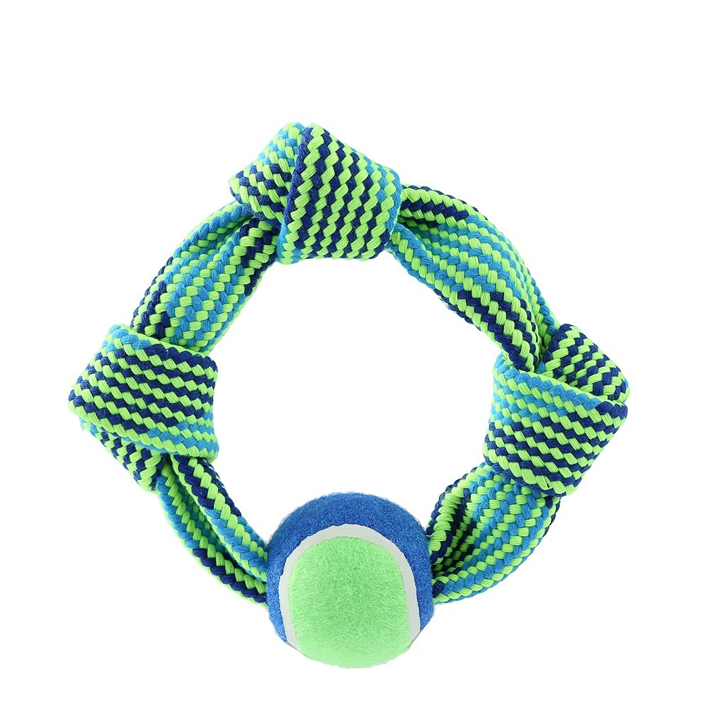 10232-paws-claws-tug-of-war-squeaky-rope-ring-w-tennis-ball-25cm-blue-green