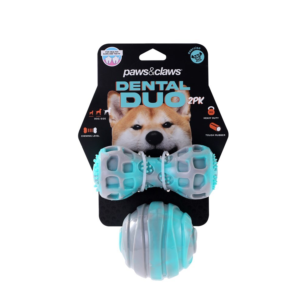 11994-2pc-paws-claws-dental-duo-pet-dog-tpr-ball-baton-blue