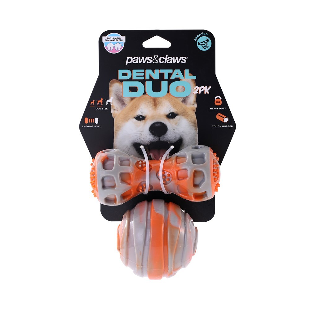 12007-2pc-paws-claws-dental-duo-pet-dog-tpr-ball-baton-orange