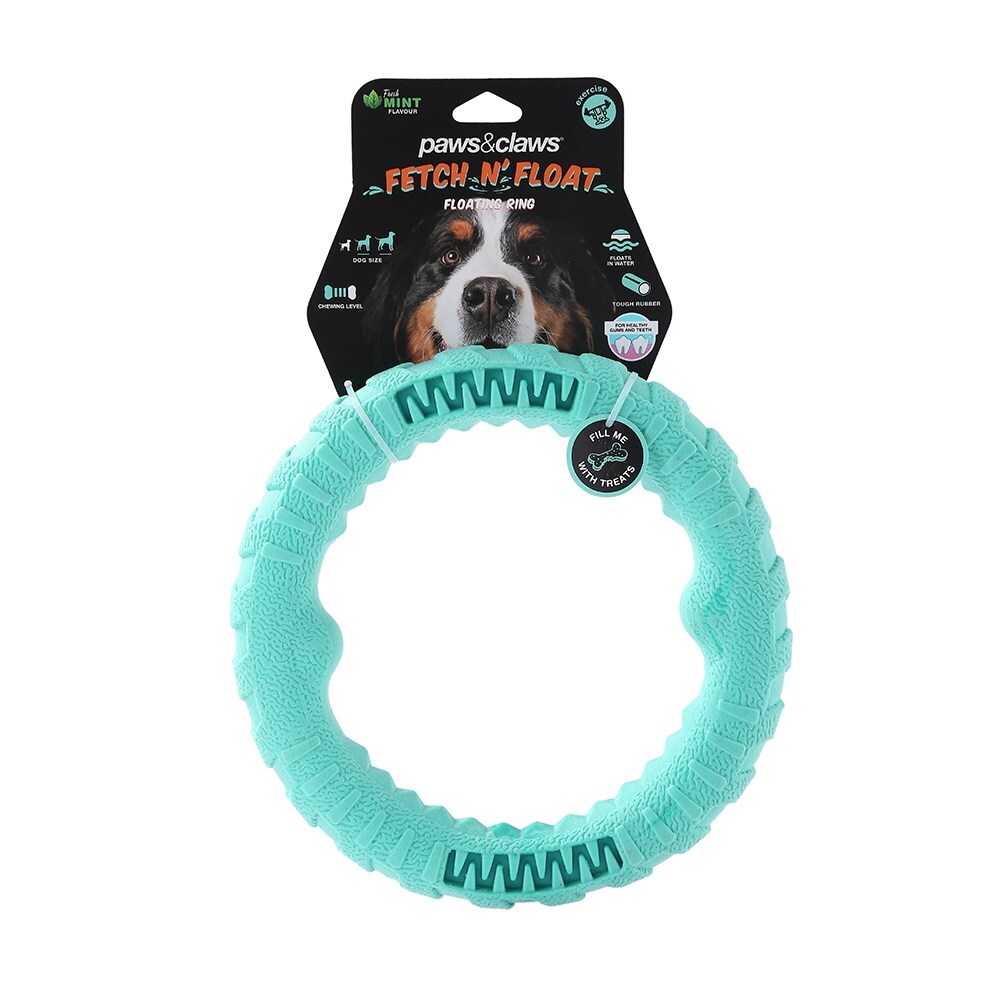 12038-paws-claws-fetch-n-play-24cm-tugger-ring-large-pet-dog-toy-aqua