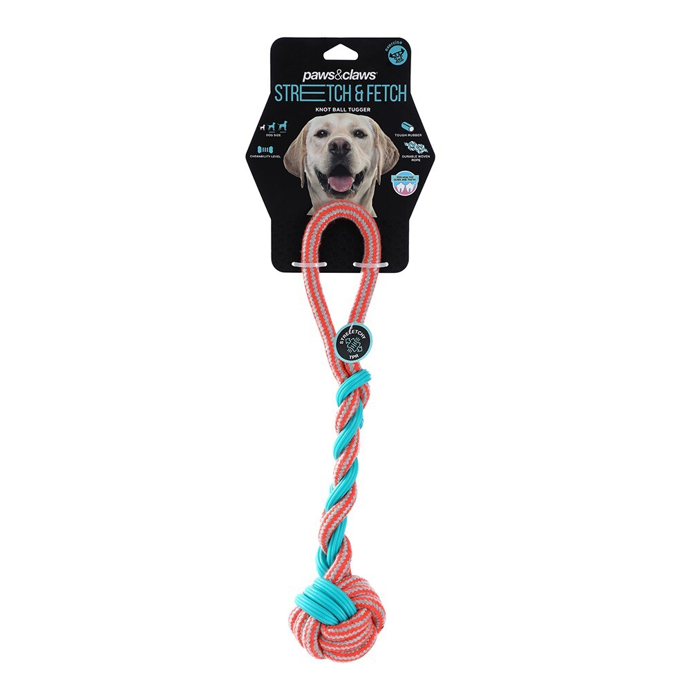 12205-paws-claws-42cm-stretch-fetch-tpr-braided-rope-knot-ball-tugger
