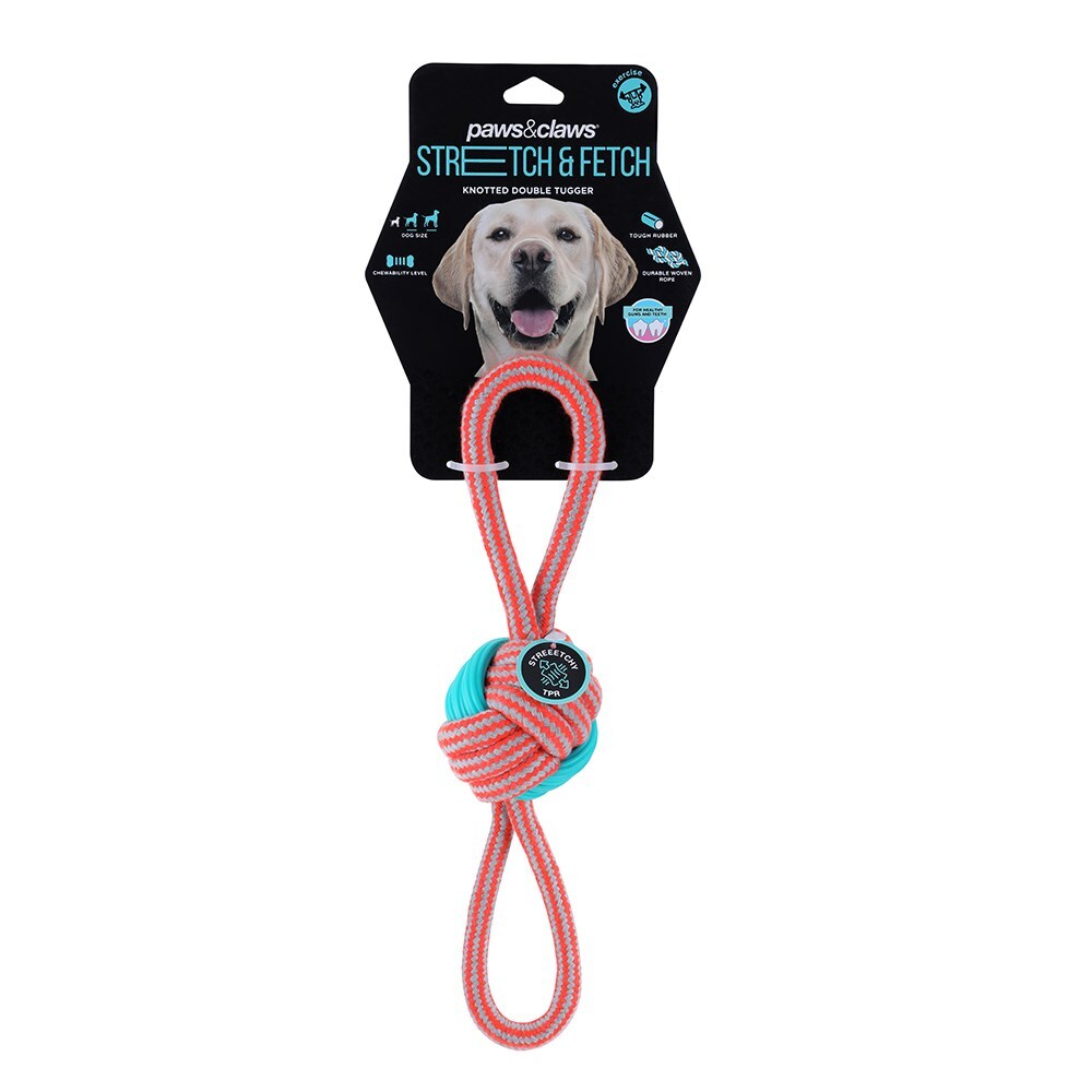 12236-paws-claws-35cm-stretch-fetch-dog-toy-rope-knotted-double-tugger