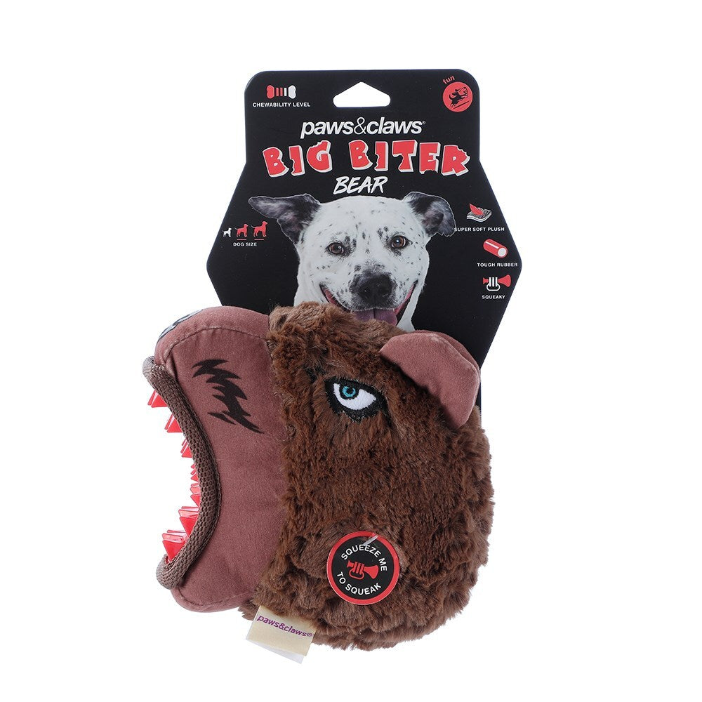 12694-paws-claws-pet-dog-17cm-big-biter-grizzly-bear-tpr-plush-toy-w-squeaker
