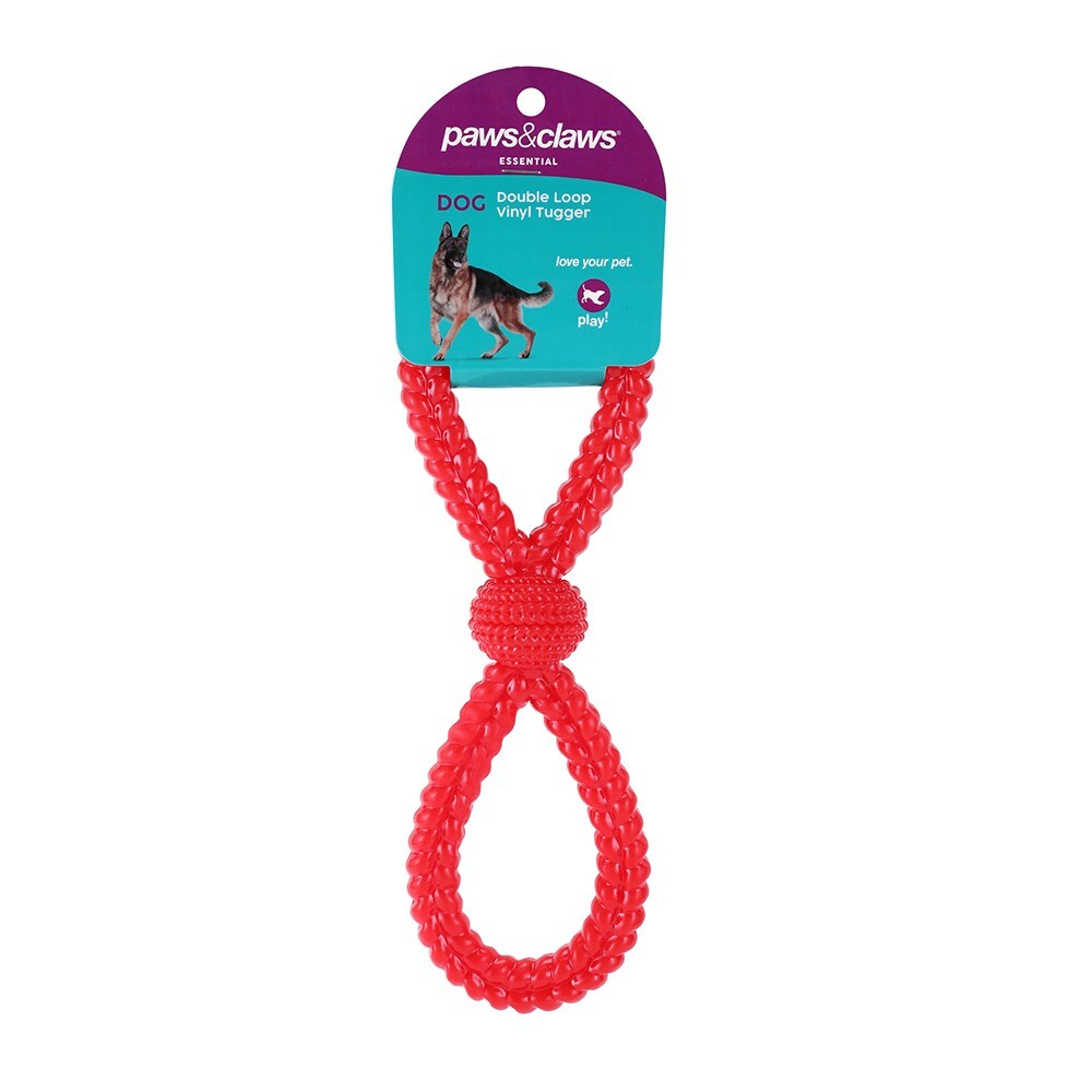 14186-paws-claws-vinyl-double-loop-pet-dog-tugger-27x8cm-red