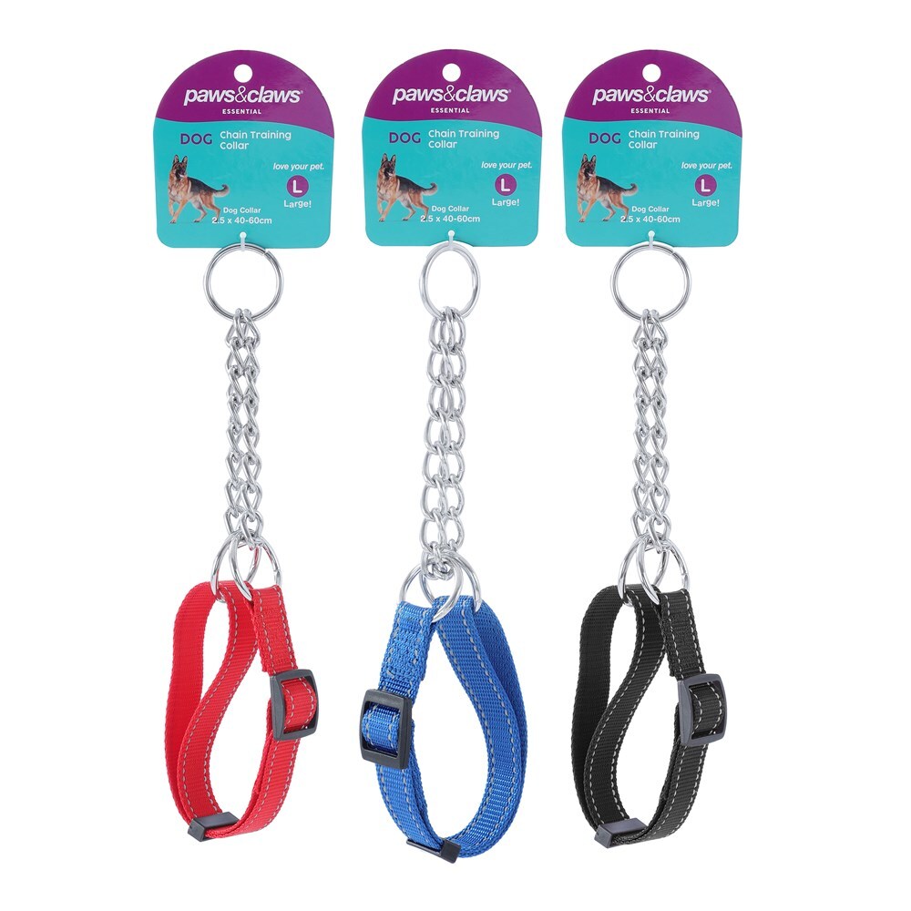 14476-paws-claws-chain-dog-pet-training-collar-40-60cm-w-webbing-large-assorted